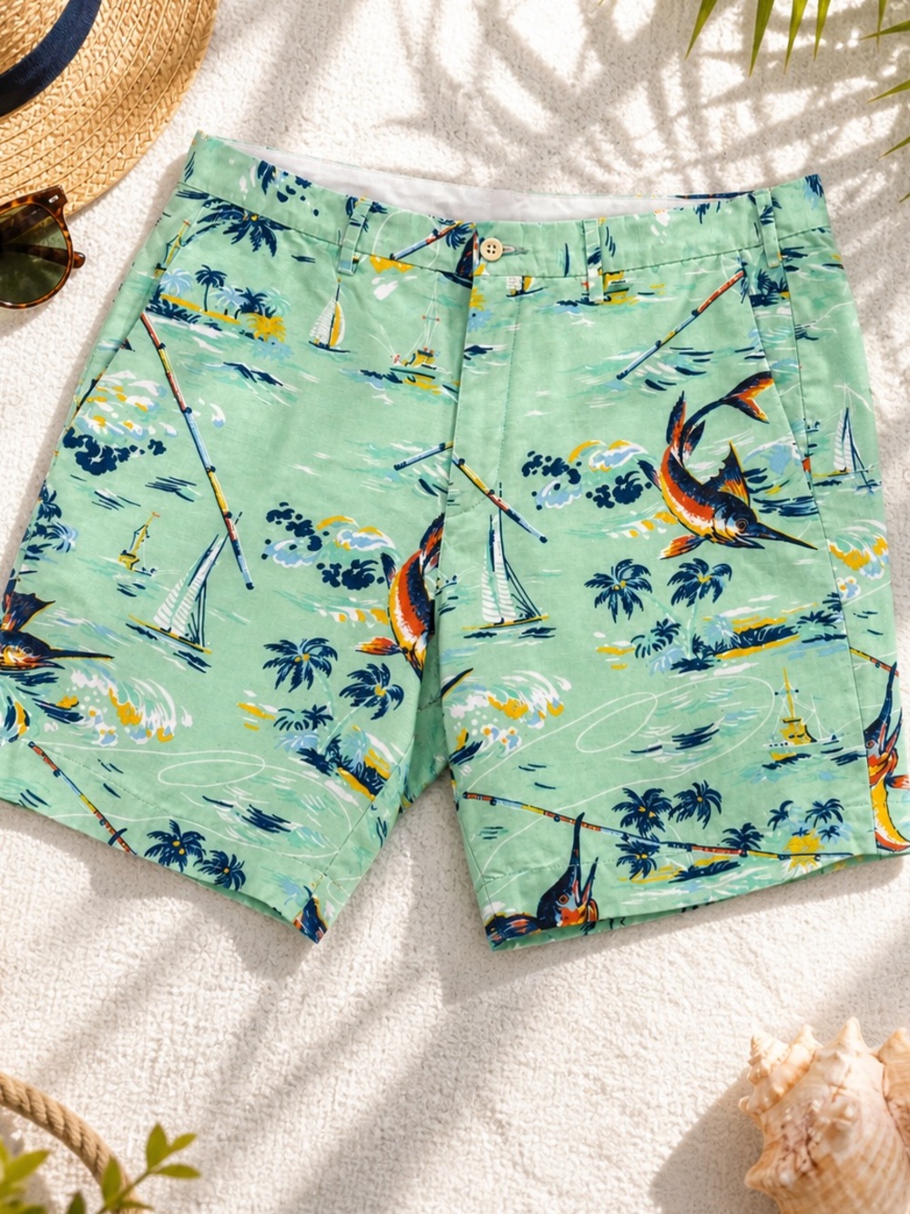 Mens Polo Ralph Lauren Fish Print Shorts Classic Fit 33 Nautical Marlin Summer
